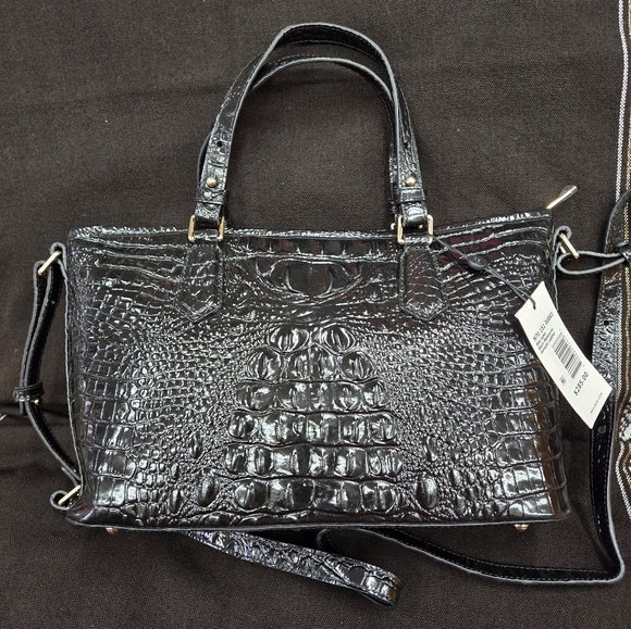 NEW!Brahmin Mini Asher Satchel Black Melbourne Croc leather with long strap - Picture 9 of 11